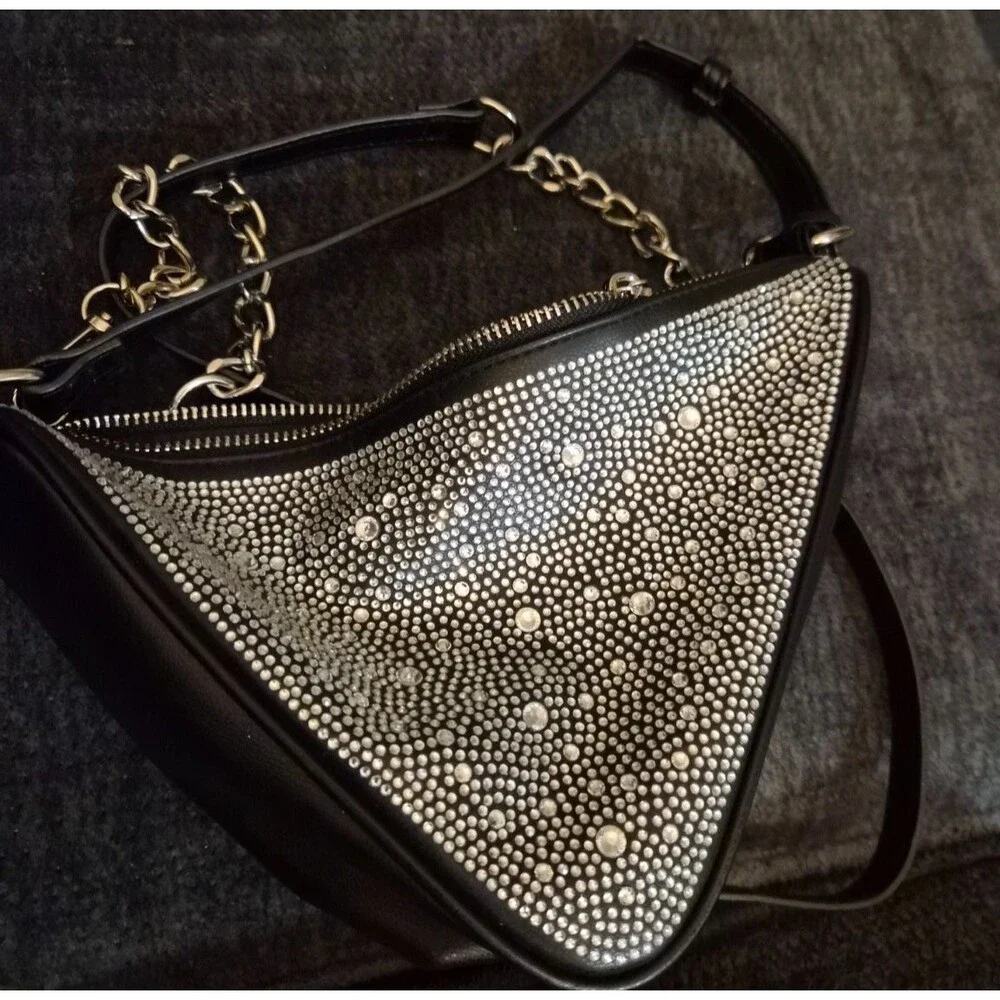 Wild Fable Triangle Rhinestone Black Crossbody Handbag